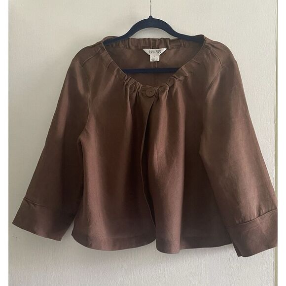 Allison Taylor 100% Linen Brown Button Front Jacket Top Women’s Size L - Picture 1 of 9